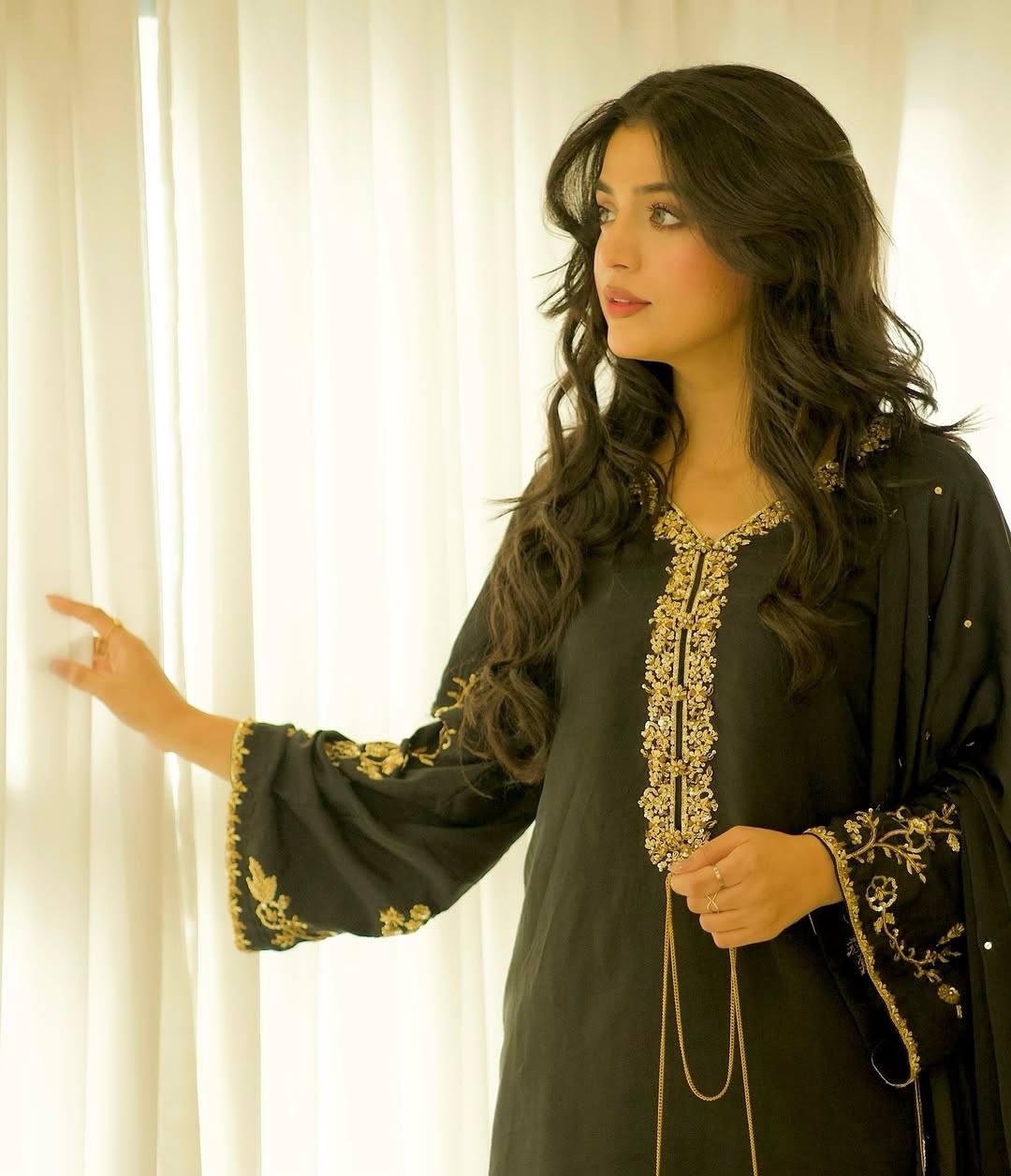 Function Wear Black Color Pure Faux Georgette With Embroidery Sequence Work Palazzo Suit