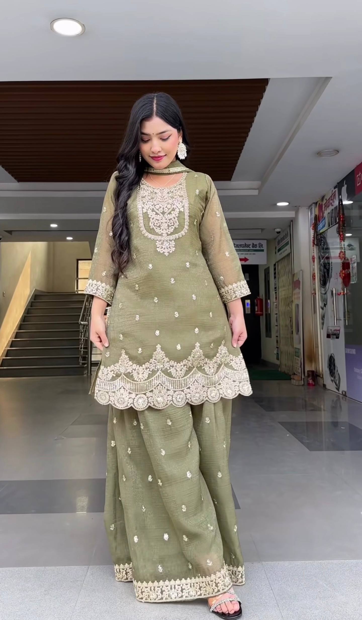 Gorgeous Green Color Embroidered Sharara Suit With Dupatta