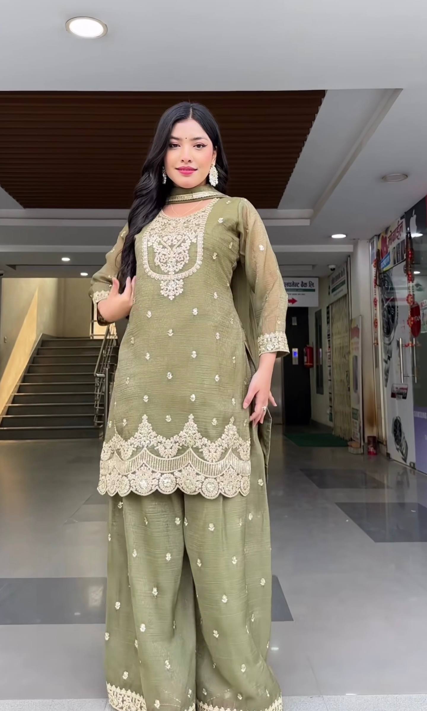 Gorgeous Green Color Embroidered Sharara Suit With Dupatta