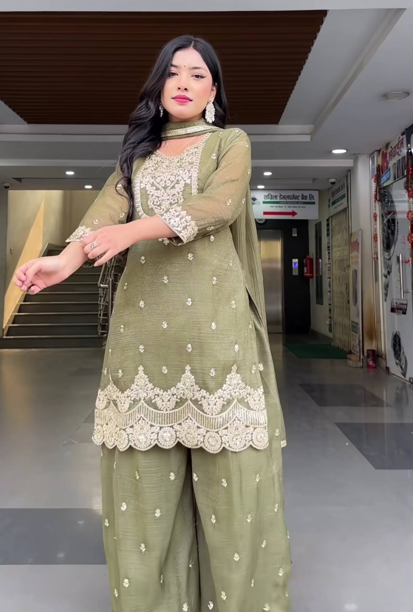 Gorgeous Green Color Embroidered Sharara Suit With Dupatta
