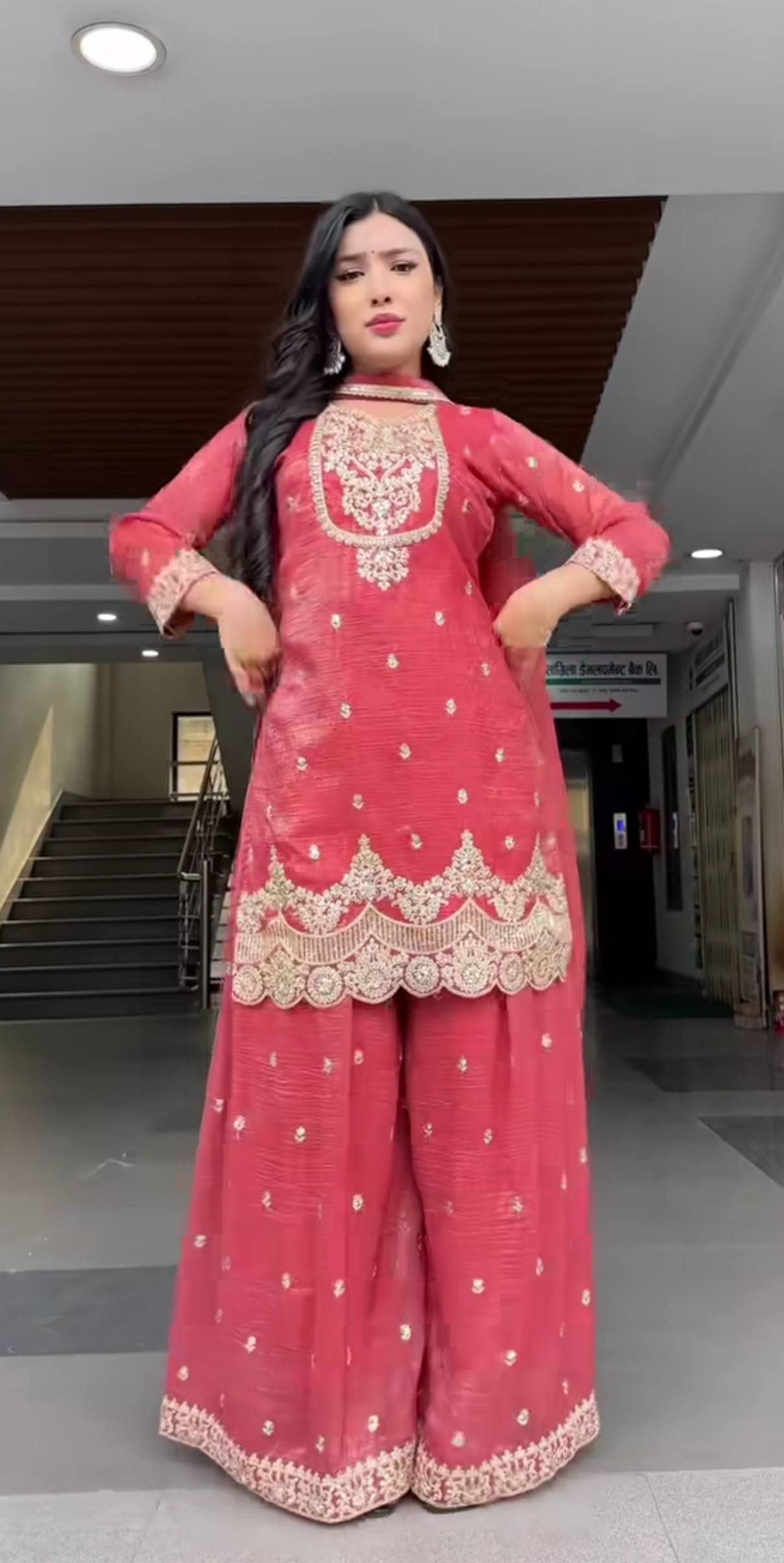 Stylish Pink Color Sequence Embroidered Sharara Suit With Dupatta