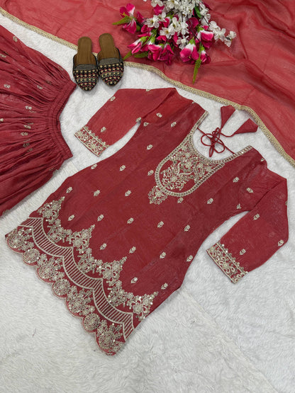 Stylish Pink Color Sequence Embroidered Sharara Suit With Dupatta