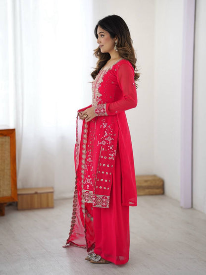 Exclusive Pink Color Faux Georgette Designer Palazzo Suit Set