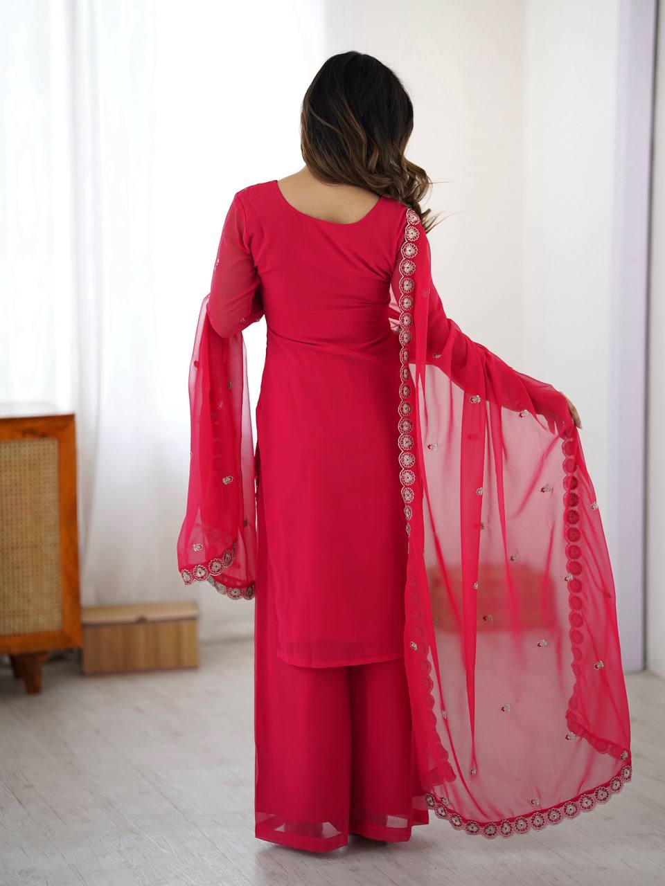 Exclusive Pink Color Faux Georgette Designer Palazzo Suit Set