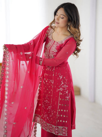 Exclusive Pink Color Faux Georgette Designer Palazzo Suit Set