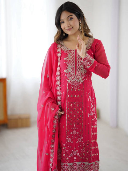 Exclusive Pink Color Faux Georgette Designer Palazzo Suit Set