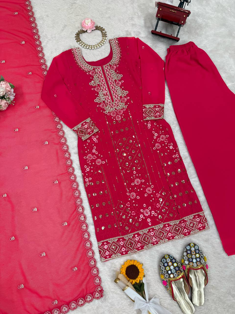 Exclusive Pink Color Faux Georgette Designer Palazzo Suit Set
