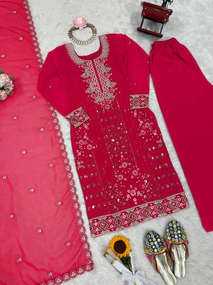 Exclusive Pink Color Faux Georgette Designer Palazzo Suit Set