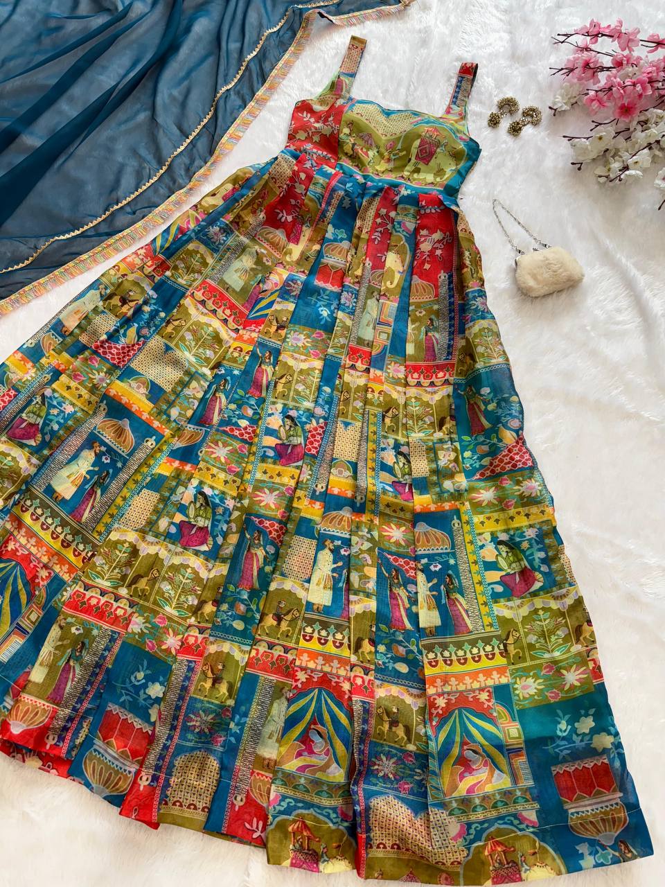 Designer Organza Silk 8 Meter Flair Anarkali Gown Set