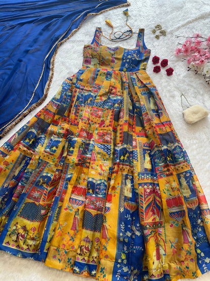 Designer Organza Silk 8 Meter Flair Anarkali Gown Set