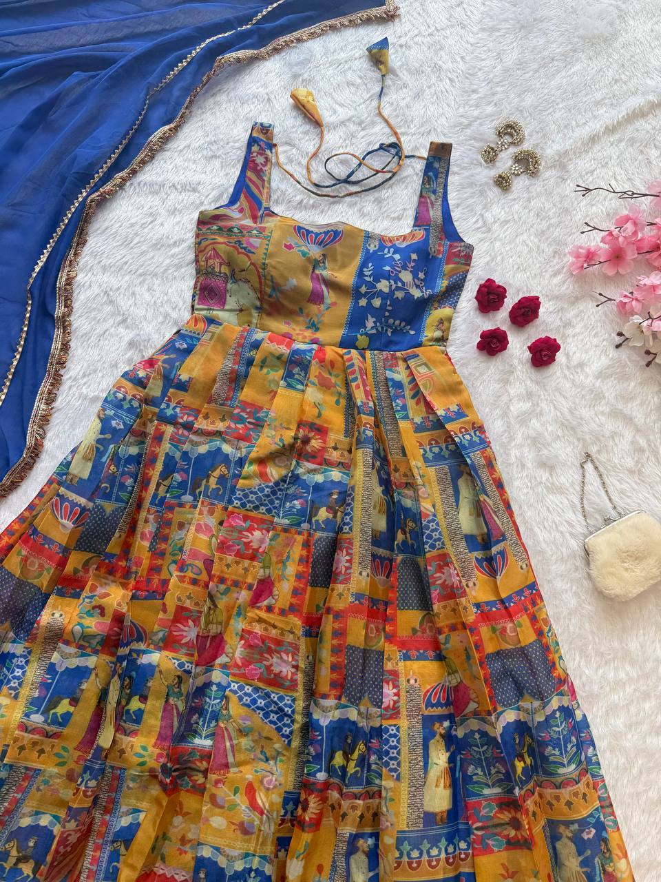 Designer Organza Silk 8 Meter Flair Anarkali Gown Set