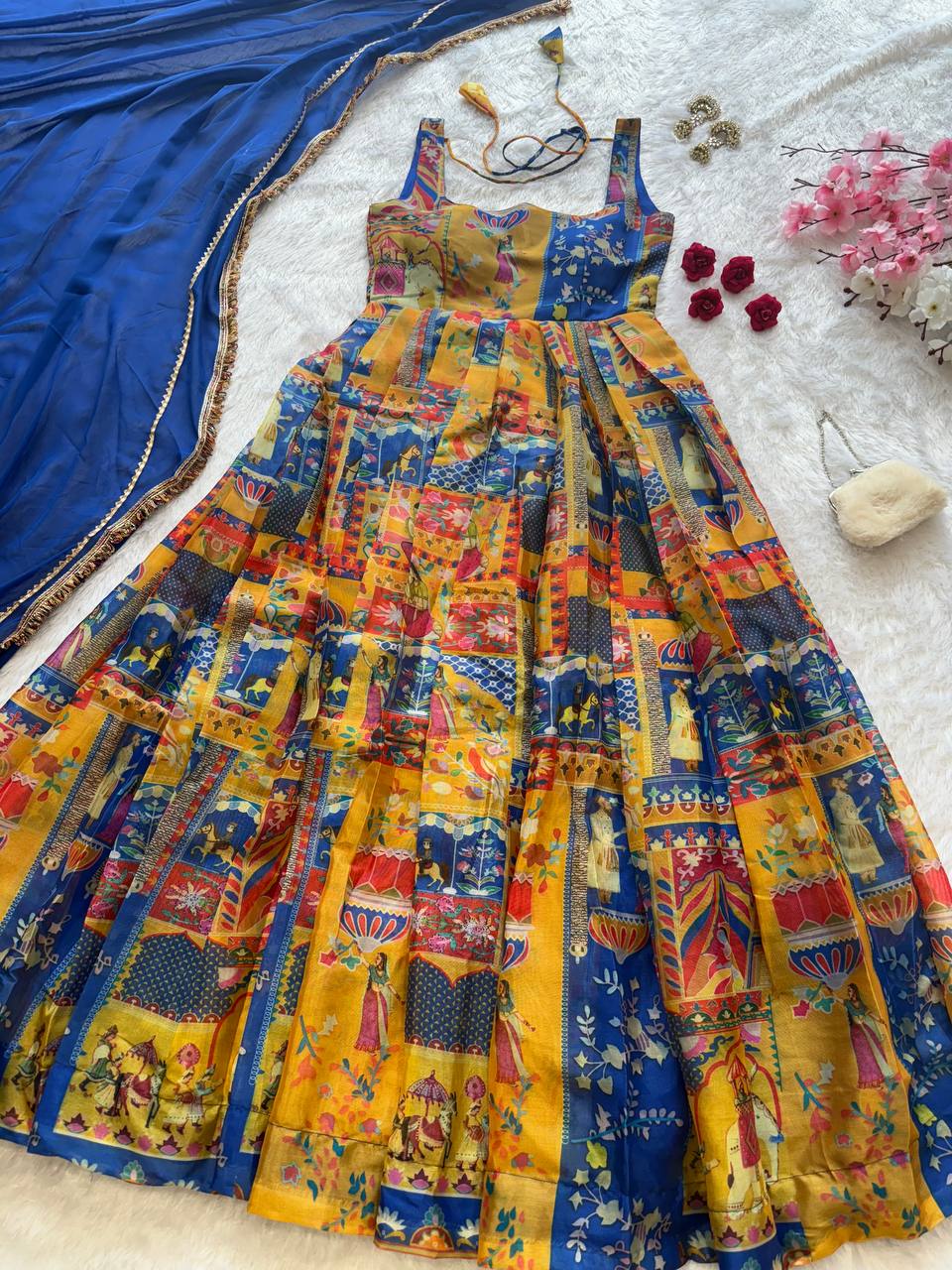 Designer Organza Silk 8 Meter Flair Anarkali Gown Set