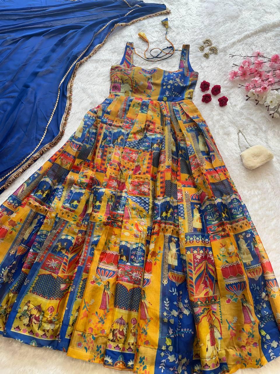 Designer Organza Silk 8 Meter Flair Anarkali Gown Set