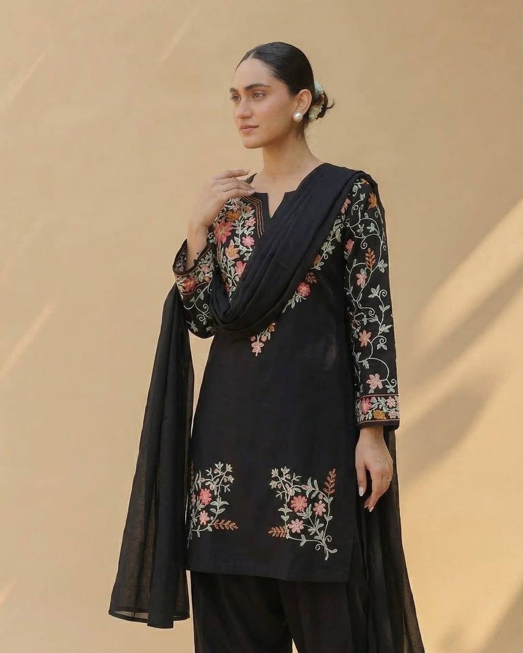 Traditional Wear Black Color Plazzo Suit With Dupatta