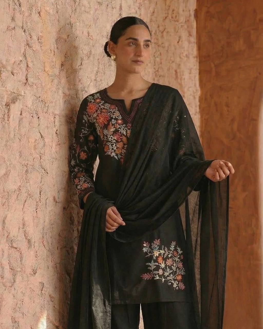 Traditional Wear Black Color Plazzo Suit With Dupatta