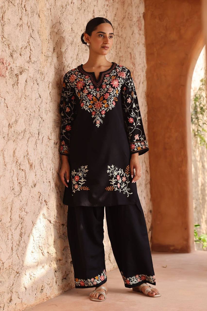Traditional Wear Black Color Plazzo Suit With Dupatta