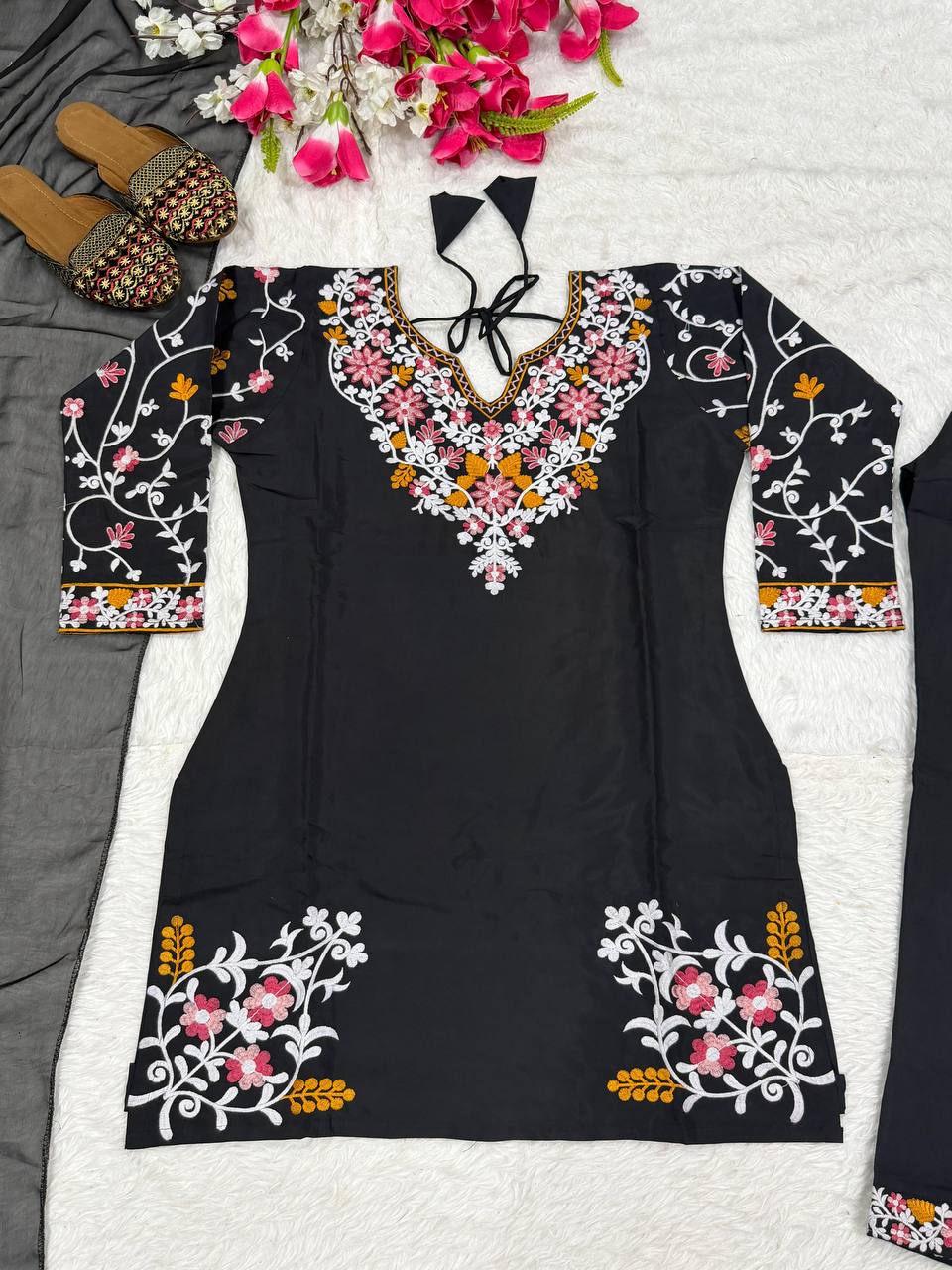 Traditional Wear Black Color Plazzo Suit With Dupatta