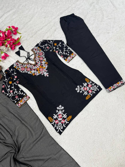 Traditional Wear Black Color Plazzo Suit With Dupatta