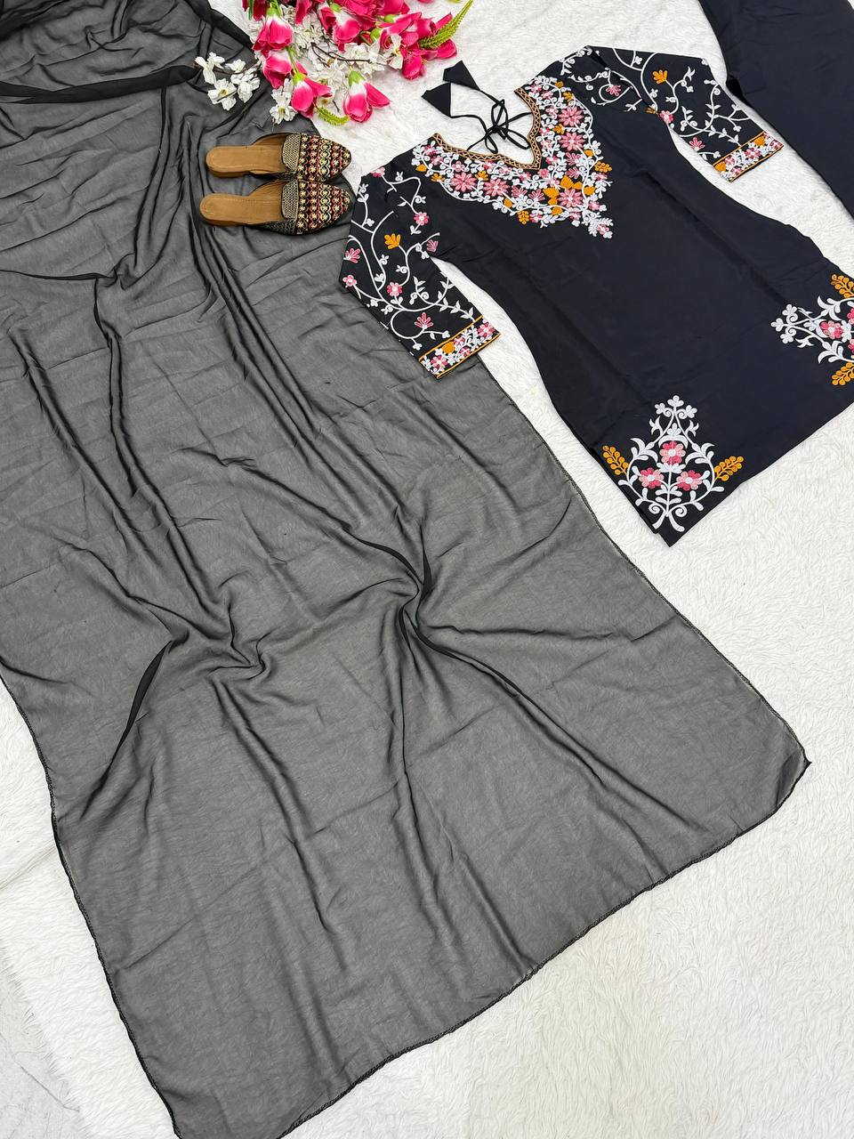 Traditional Wear Black Color Plazzo Suit With Dupatta