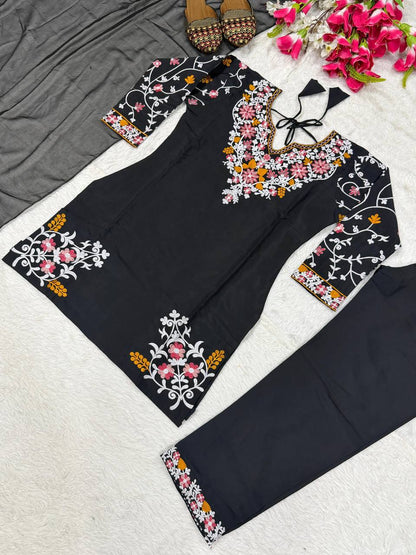 Traditional Wear Black Color Plazzo Suit With Dupatta