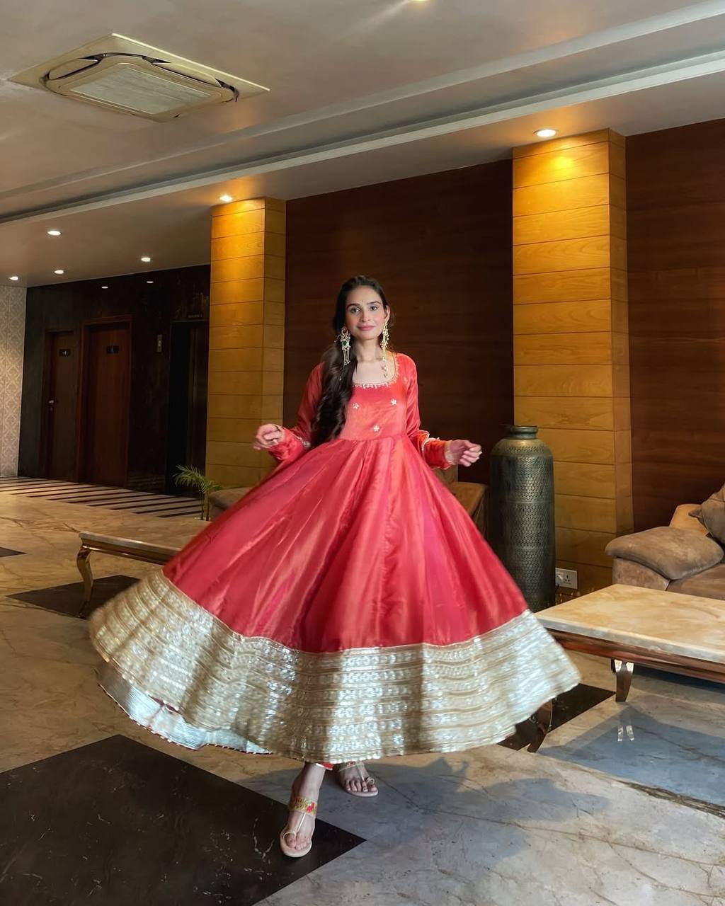 Pink Color Chinon Silk Embroidered Party Wear Anarkali Gown Set