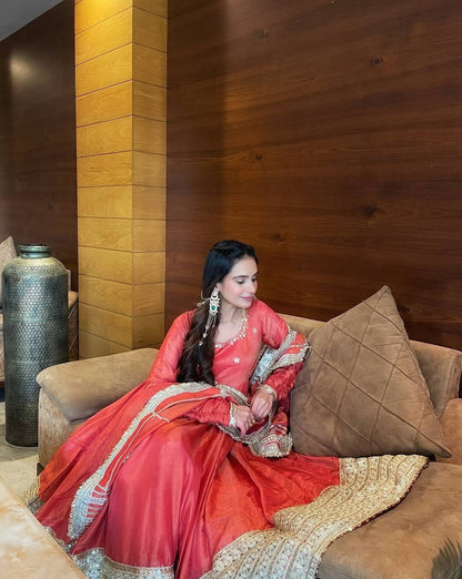 Pink Color Chinon Silk Embroidered Party Wear Anarkali Gown Set