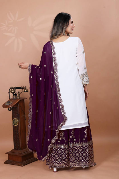 Function Wear Wine Color Heavy Faux Georgette With Embroidery Sequence Work Sharara Suit