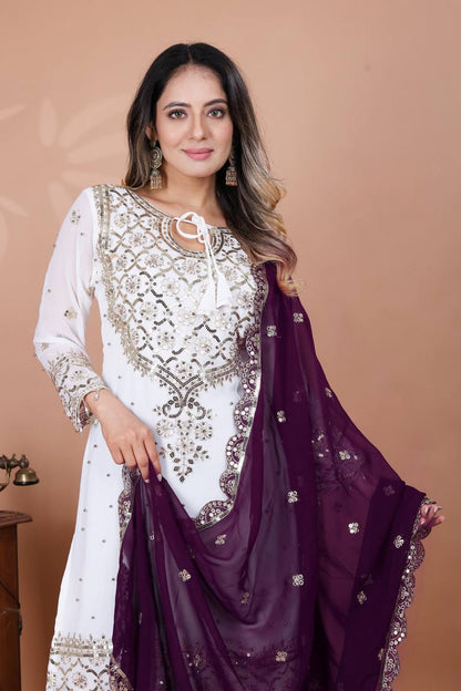 Function Wear Wine Color Heavy Faux Georgette With Embroidery Sequence Work Sharara Suit