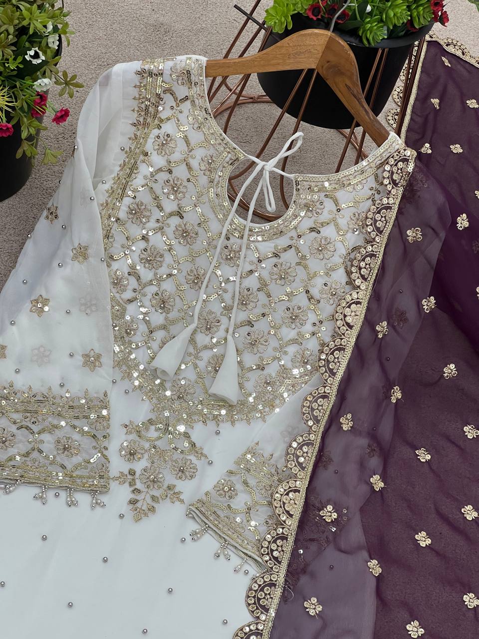 Function Wear Wine Color Heavy Faux Georgette With Embroidery Sequence Work Sharara Suit