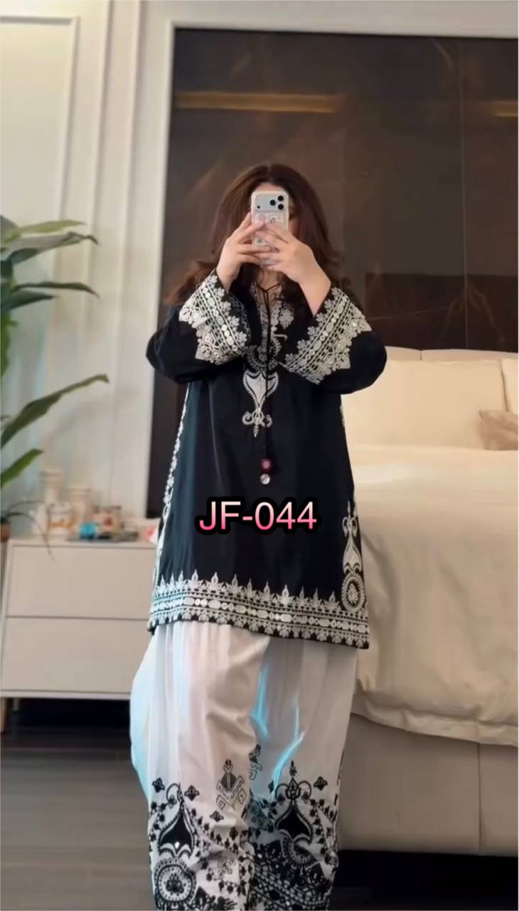 Awesome Black Color Sequence Embroidered Farsi Suit With Dupatta Set