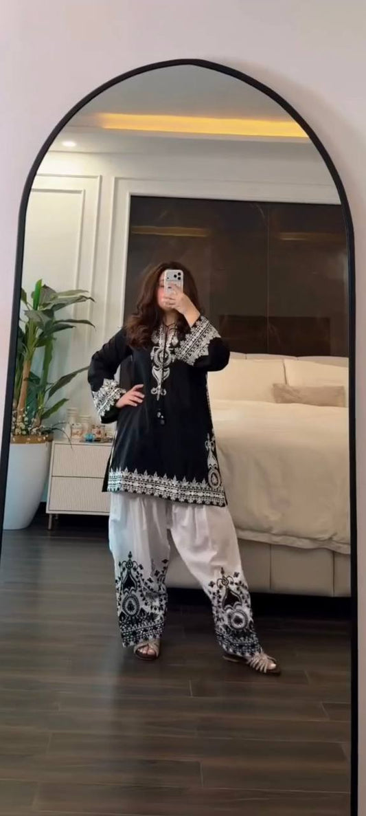 Awesome Black Color Sequence Embroidered Farsi Suit With Dupatta Set