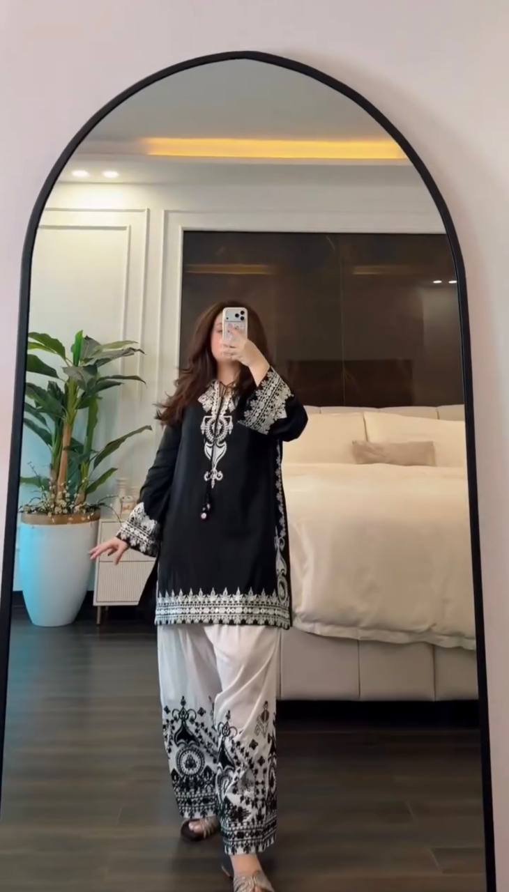 Awesome Black Color Sequence Embroidered Farsi Suit With Dupatta Set