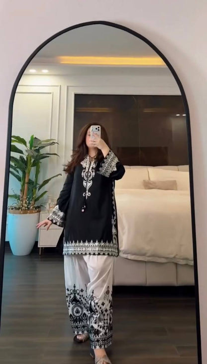 Awesome Black Color Sequence Embroidered Farsi Suit With Dupatta Set