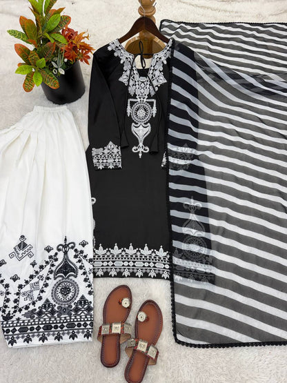 Awesome Black Color Sequence Embroidered Farsi Suit With Dupatta Set