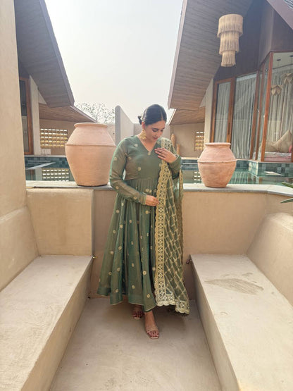 Glorious Green Color Sequence Embroidered Anarkali Suit With Dupatta