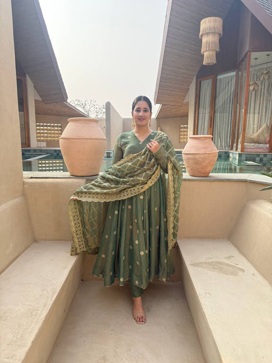 Glorious Green Color Sequence Embroidered Anarkali Suit With Dupatta