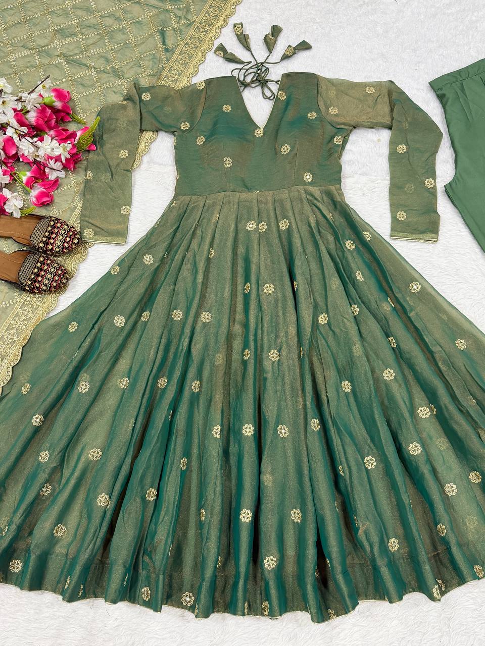 Glorious Green Color Sequence Embroidered Anarkali Suit With Dupatta