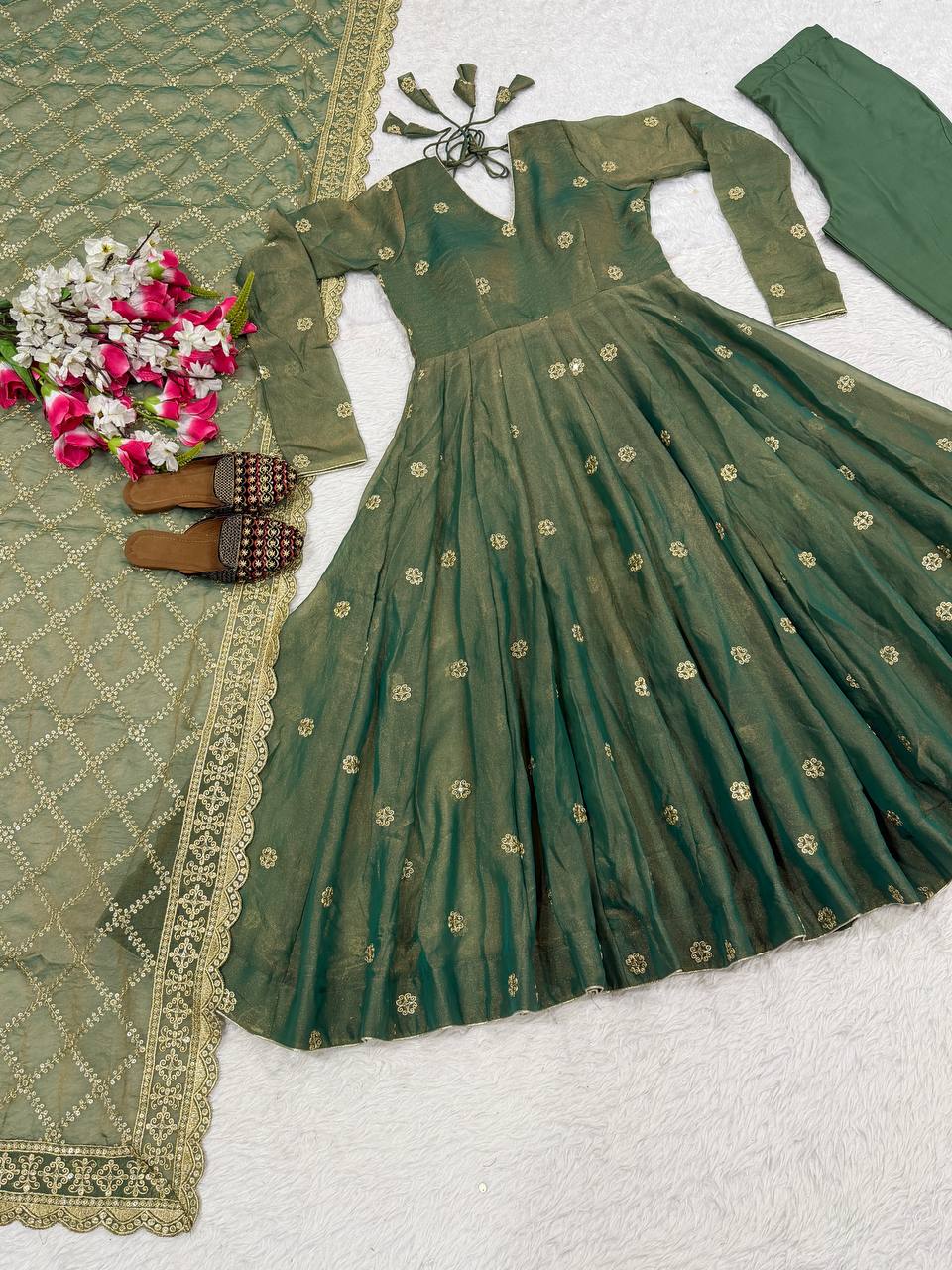 Glorious Green Color Sequence Embroidered Anarkali Suit With Dupatta