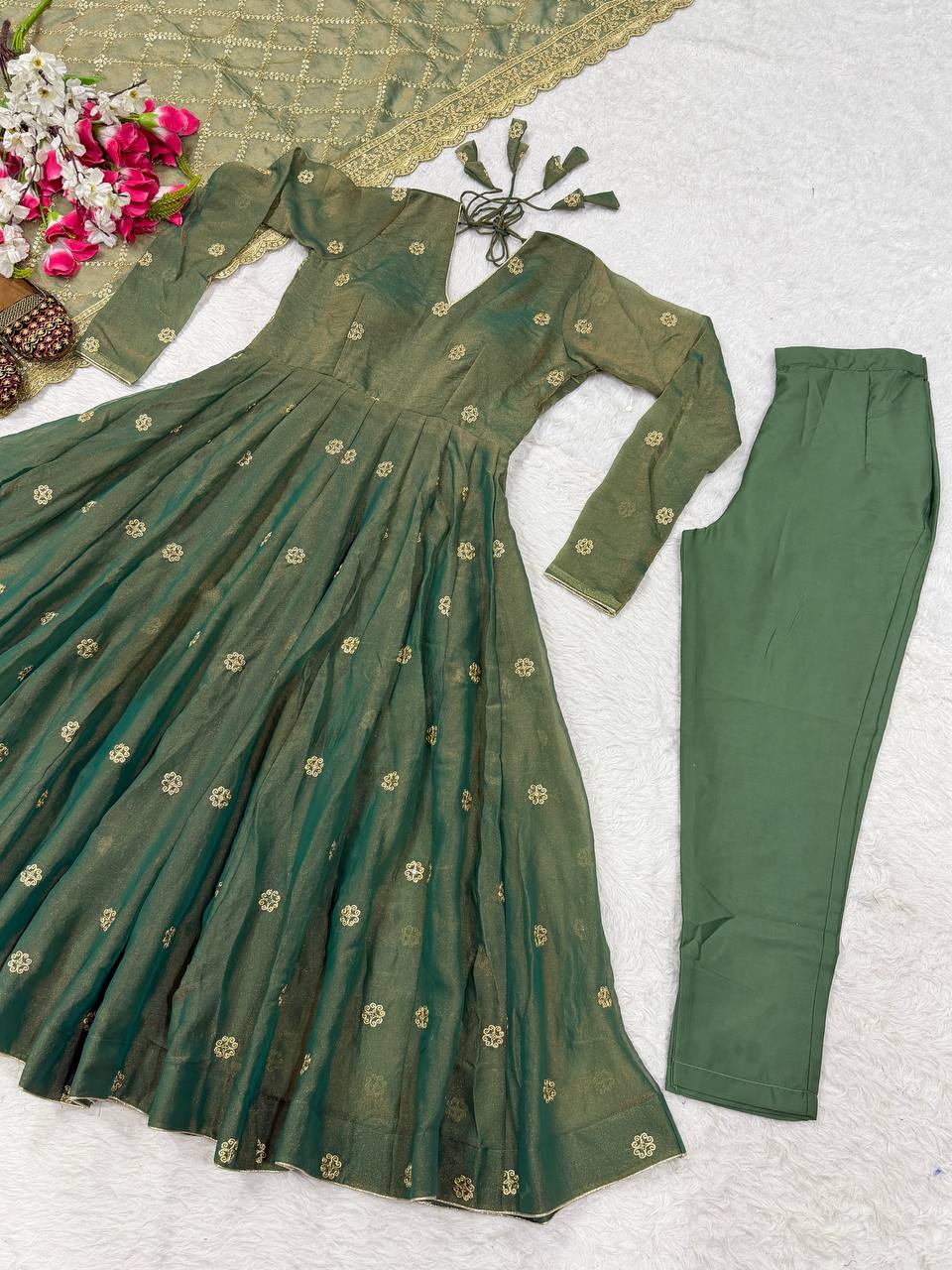 Glorious Green Color Sequence Embroidered Anarkali Suit With Dupatta