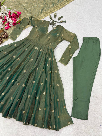 Glorious Green Color Sequence Embroidered Anarkali Suit With Dupatta