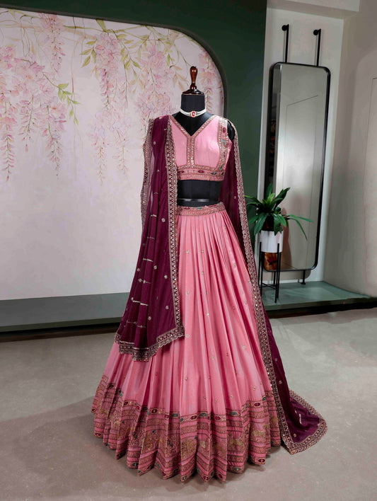 Elegent Pink Color Sequence Embroidered Lehenga Set