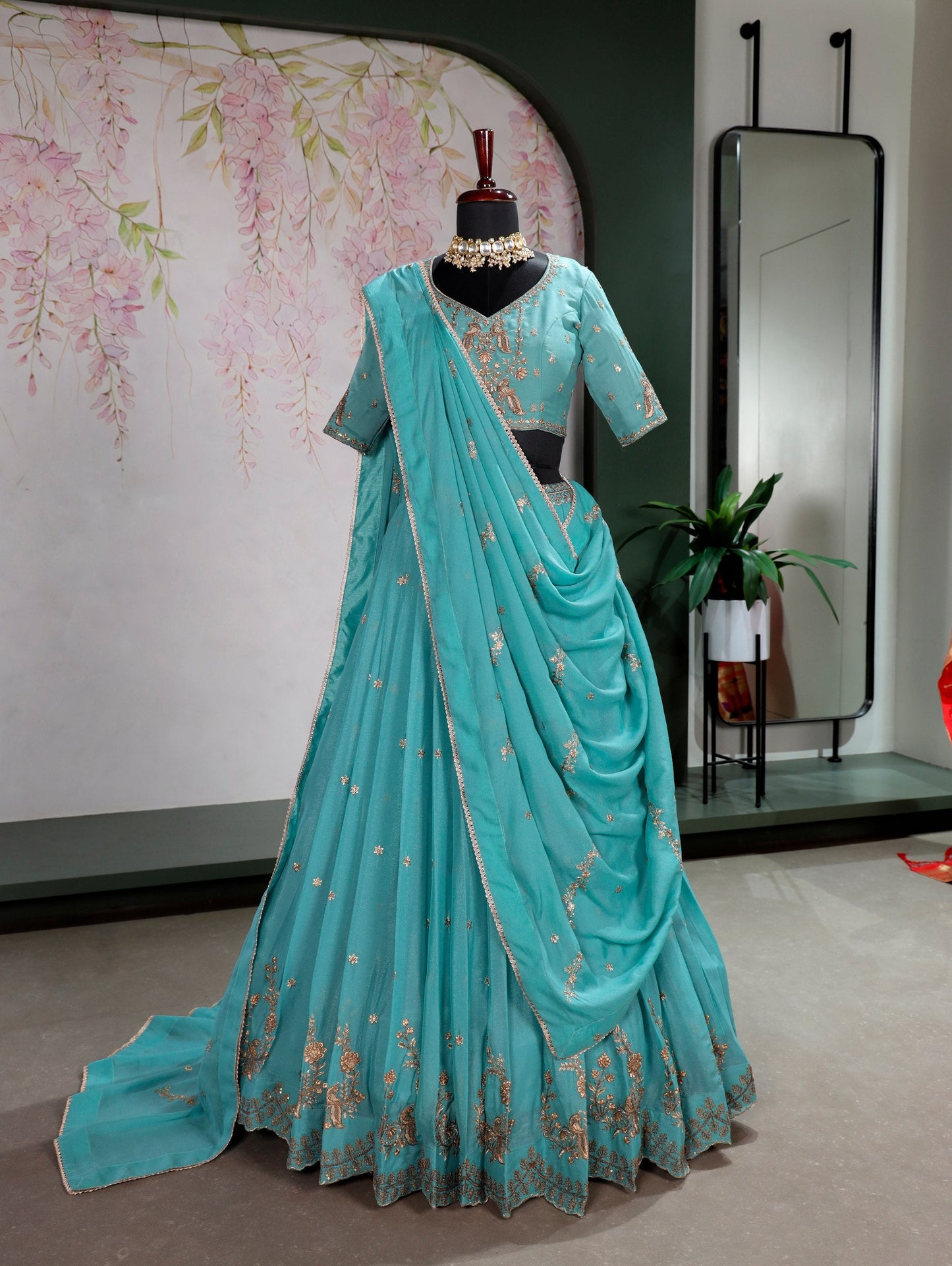 Stunning Sky Blue Color Sequence Embroidered Lehenga Choli