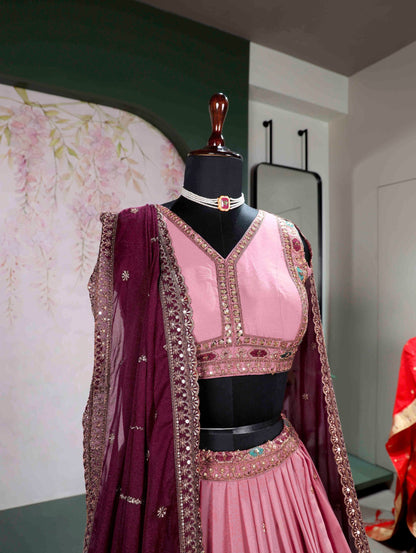 Elegent Pink Color Sequence Embroidered Lehenga Set