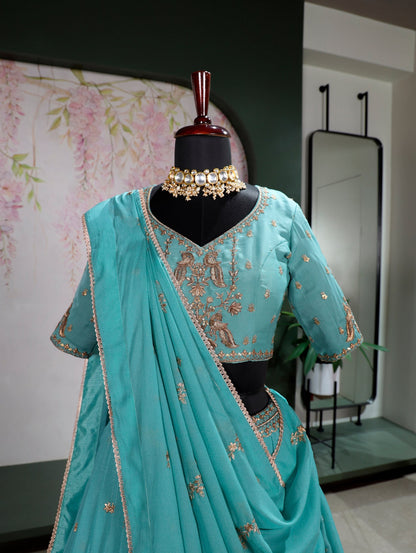 Stunning Sky Blue Color Sequence Embroidered Lehenga Choli