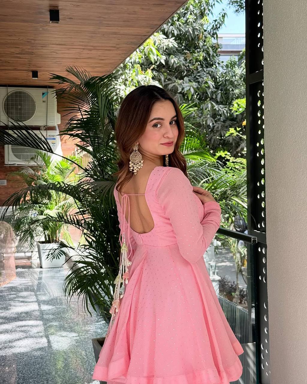 Party Wear Pink Color Faux Blooming Palazoo Suit With Kurta Top
