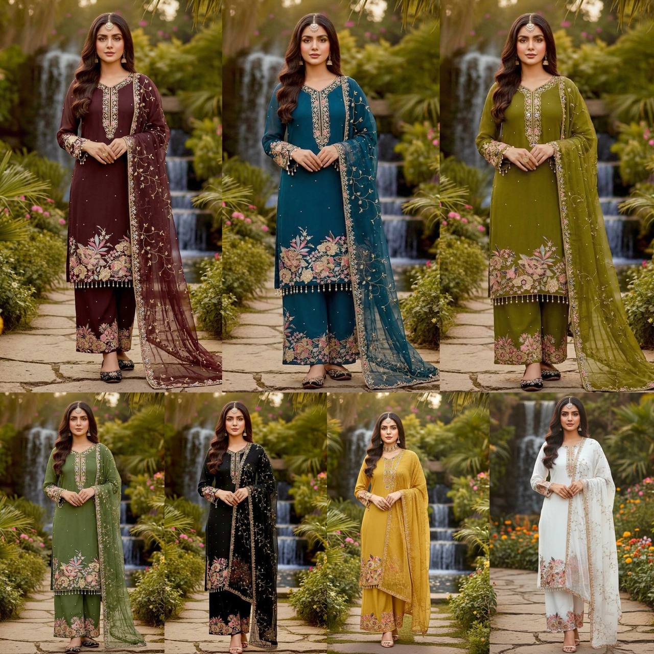Luxury Faux Georgette Pearl Handwork Palazzo Set