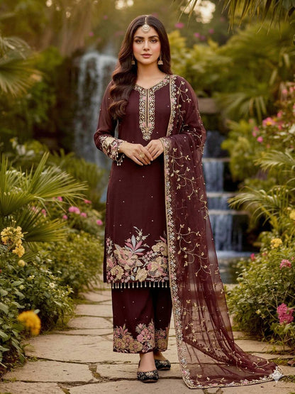 Luxury Faux Georgette Pearl Handwork Palazzo Set