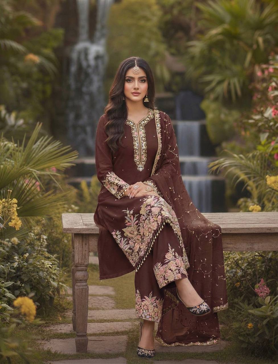 Luxury Faux Georgette Pearl Handwork Palazzo Set