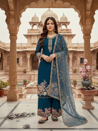Luxury Faux Georgette Pearl Handwork Palazzo Set