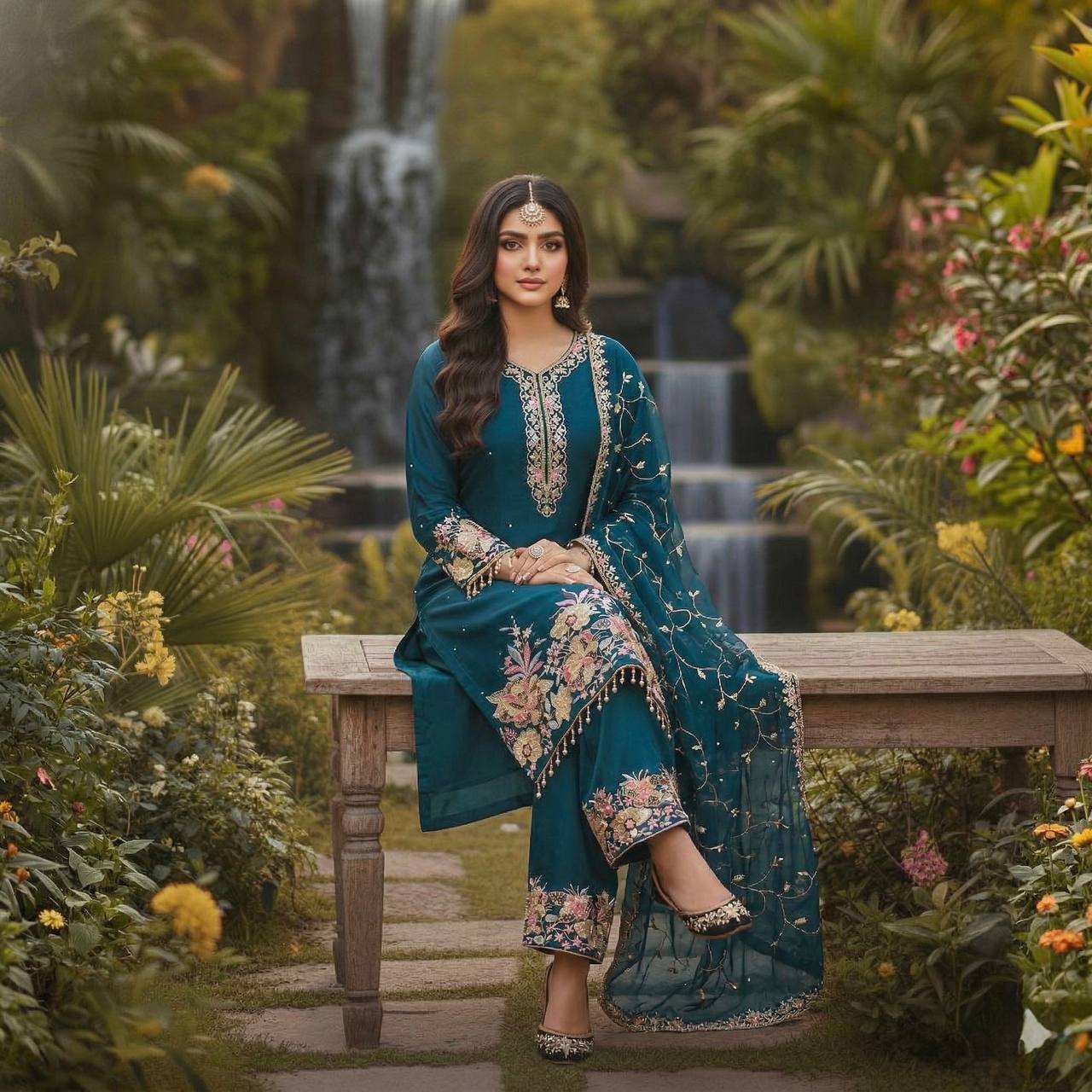 Luxury Faux Georgette Pearl Handwork Palazzo Set
